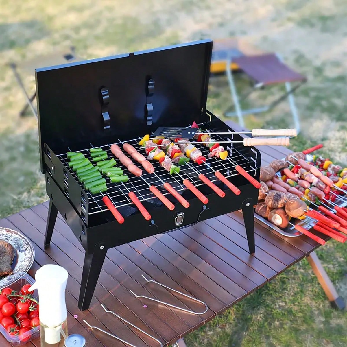 شواية فحم صغيرة محمولة، قابلة  - مراجعة Camping Hiking Cooking وسعره